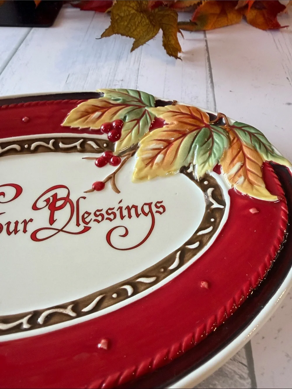 Fitz and Floyd Cream Ceramic Platter with Bountiful Holiday Mark